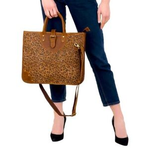 Vaan & Co Jade Mixed Animal Print Suede and Leather Up Cycled Messenger …